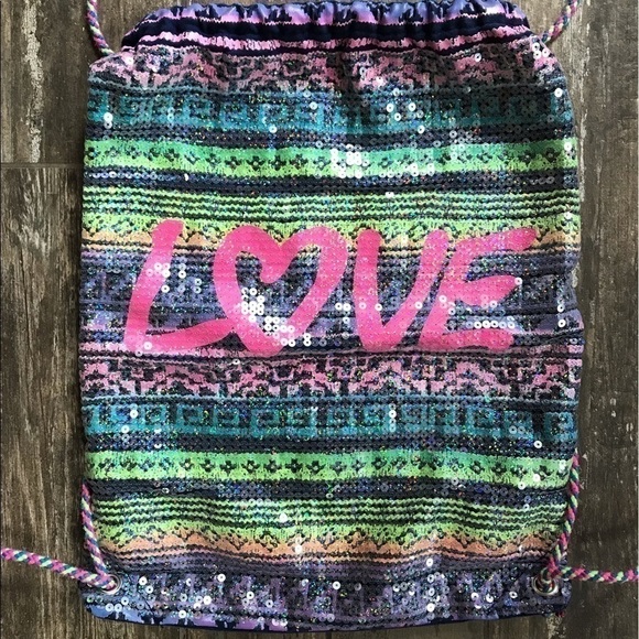 Love multi color sequined backpack knapsack bag - Picture 3 of 6